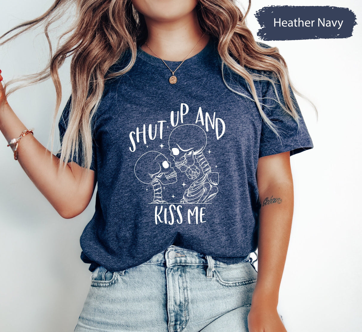 Shut Up And Kiss Me Skeleton Love Tee for Valentines Day, Valentines Shirt, Valentines Gifts, Lover Tshirt, Couple Shirts, Boy Valentines