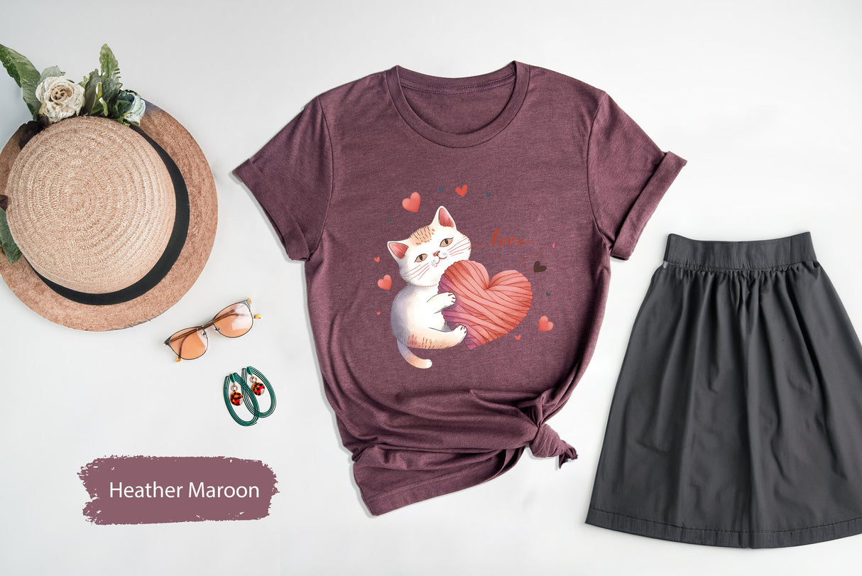 Cat Holding Heart Valentines Day Lover Tshirt, Cute Womens Shirts, Cat Shirt Women, Kids Valentines, Cat Mom Shirt, Cat Lover Tshirt