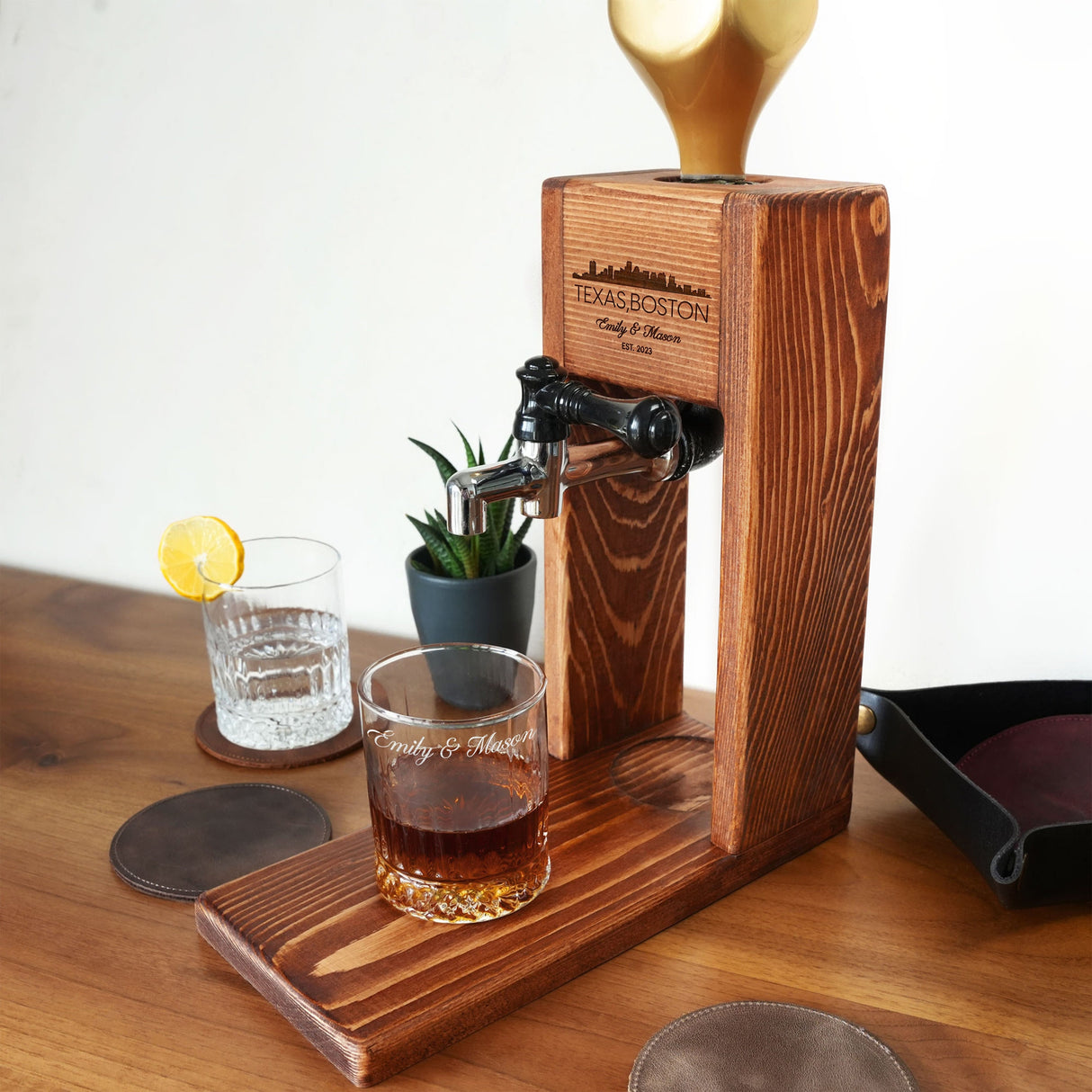Custom New Home State Map Wooden Whiskey Dispenser, Personalized Map Liquor Dispenser, Housewarming Gift, First Home Gift, Christmas Gift - Arria Home