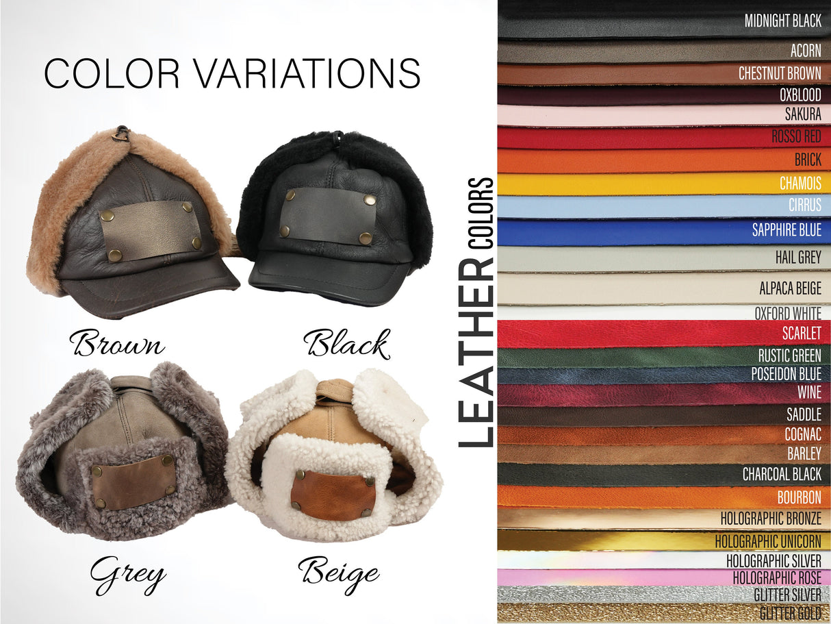 Personalized Hat Camping Gift, Custom Hat, Leather Patch Plush Hat, Gift for Her, Travel Gift, Ushanka Ear Flap Winter Fur Hat, Personalized - Arria Home