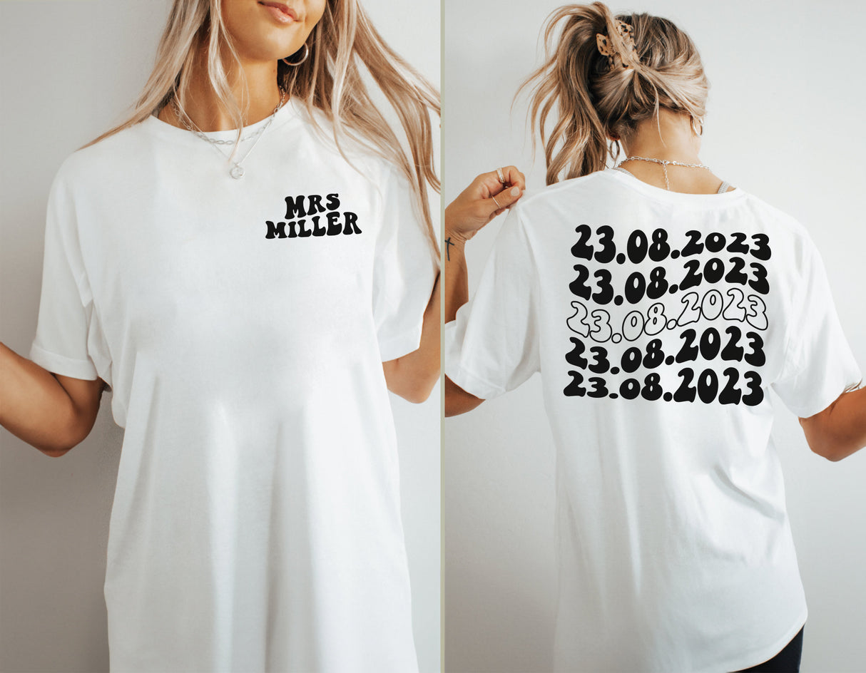 Custom Mrs Shirt, Personalized Shirts, Wedding Date T Shirt, Customized Mrs Gifts, Wedding T Shirts, Gift for Wife, Honeymoon T-Shirts