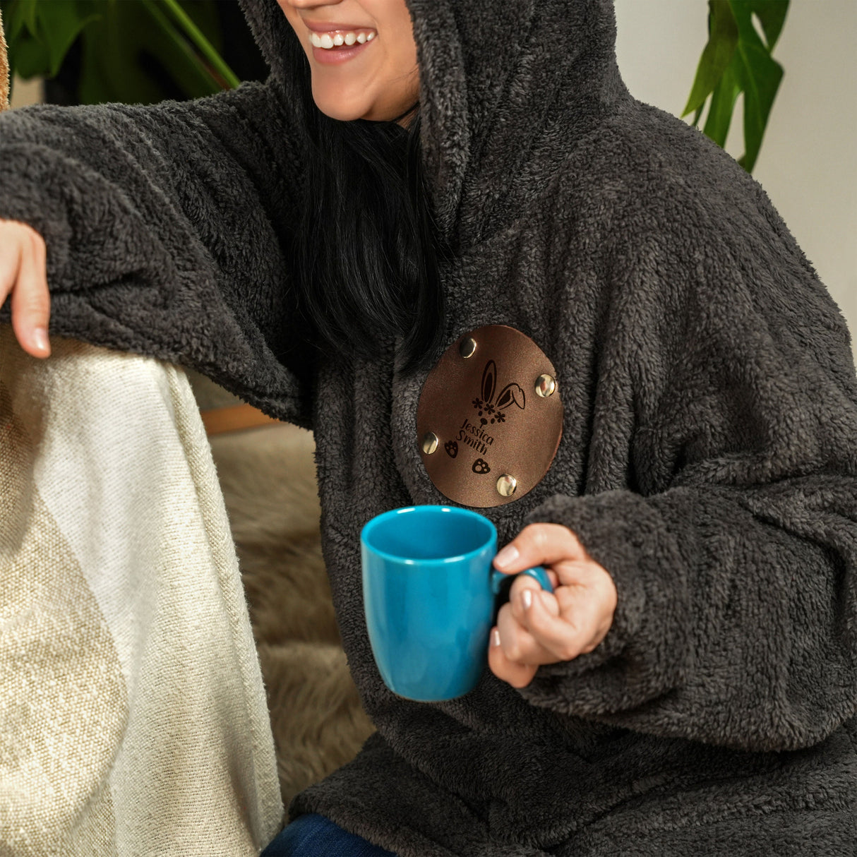 Personalized Easter Hooded Blanket, Easter Bunny Plush Hoodie, Custom Egg Hunt Hoodie, Grandkid Gifts for Holiday, Custom Easter Gift Idea - Arria Home