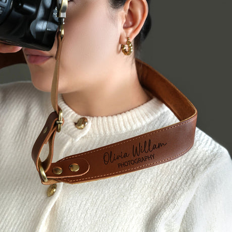 Personalized Photographer Appreciation Gift, Leather Camera Strap, DSLR Camera Strap, Custom Filmmaker Gift, Camera Holder, Gift for Him - Arria Home