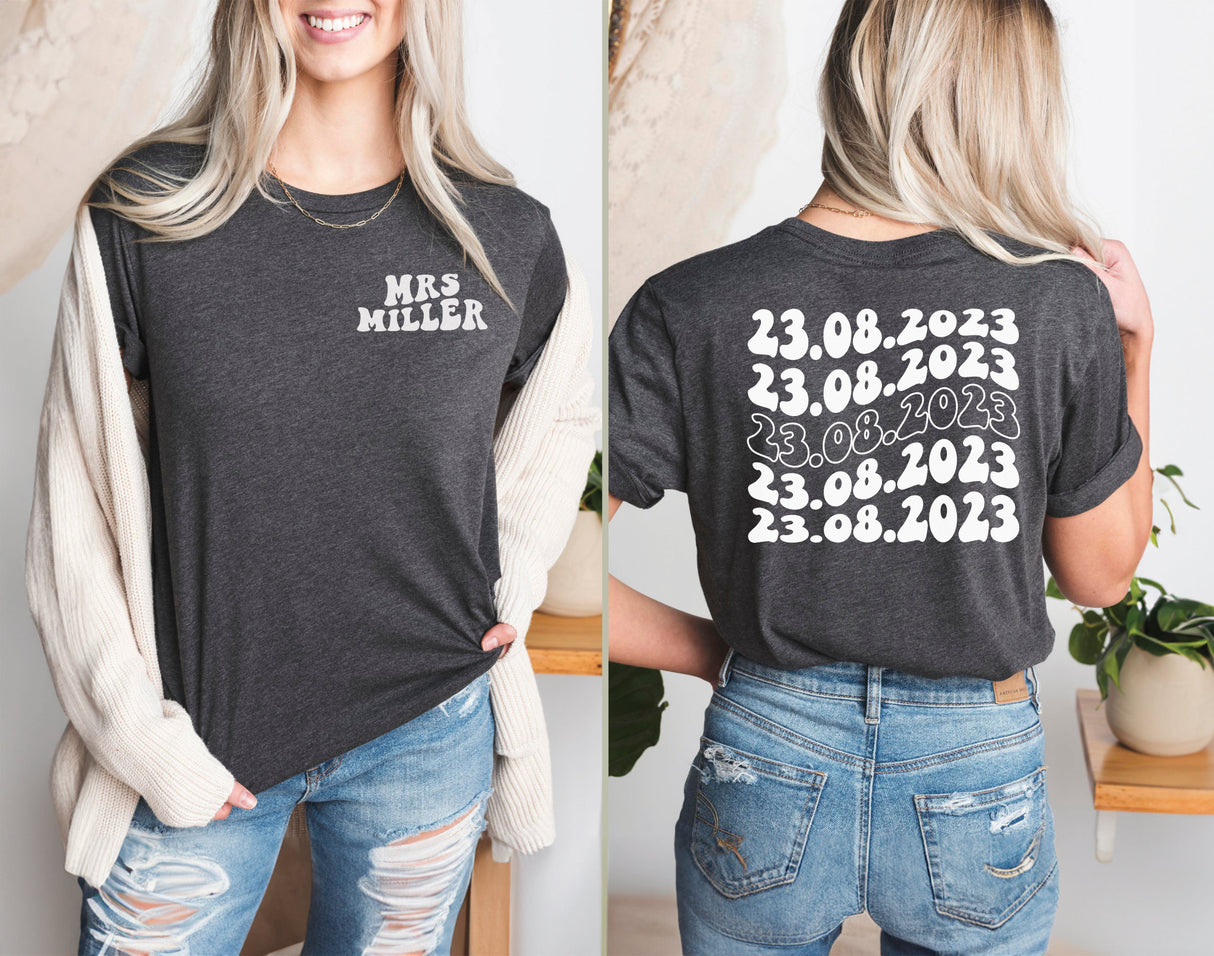 Custom Mrs Shirt, Personalized Shirts, Wedding Date T Shirt, Customized Mrs Gifts, Wedding T Shirts, Gift for Wife, Honeymoon T-Shirts