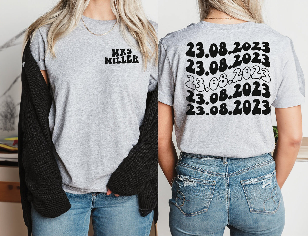 Custom Mrs Shirt, Personalized Shirts, Wedding Date T Shirt, Customized Mrs Gifts, Wedding T Shirts, Gift for Wife, Honeymoon T-Shirts