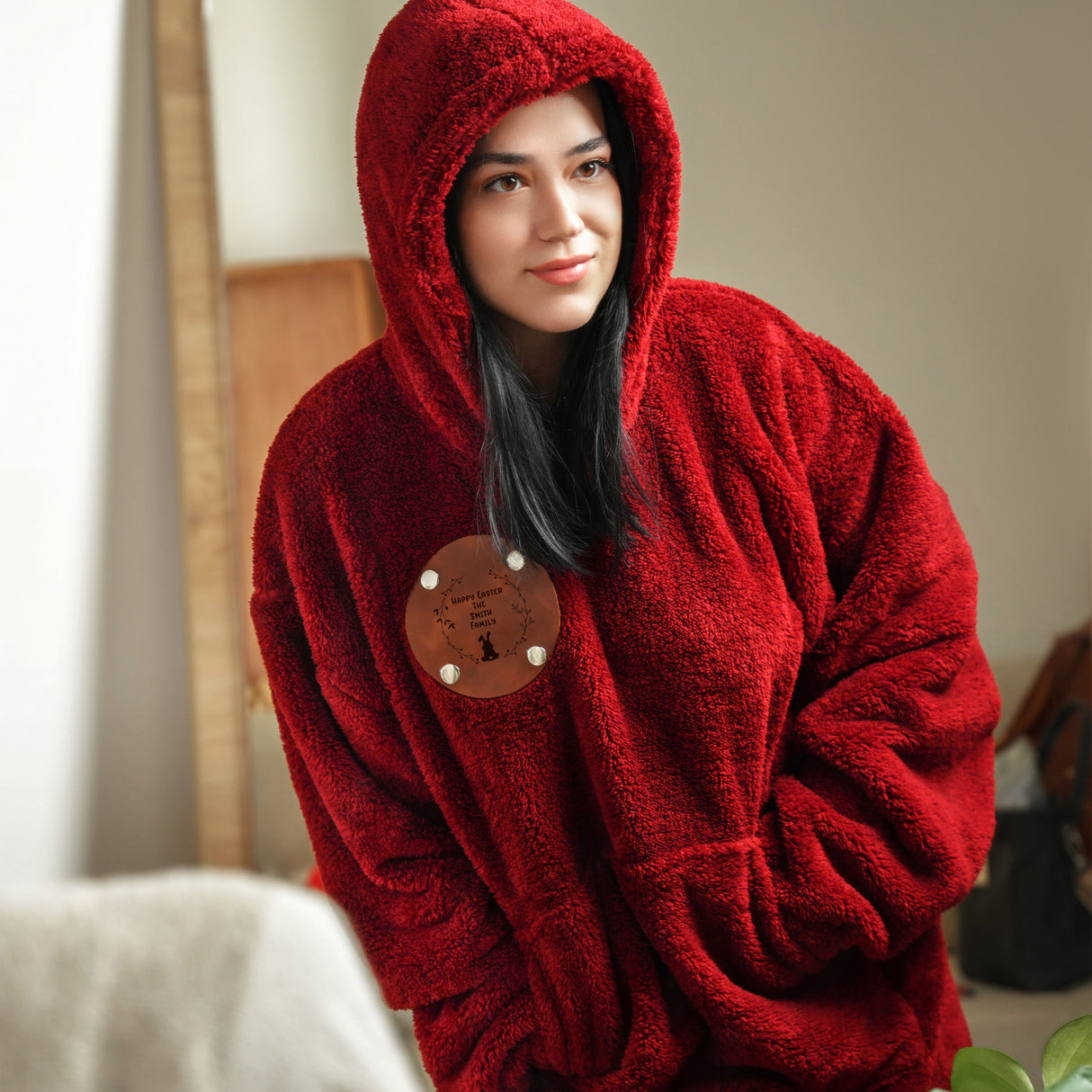 Easter Bunny Plush Hoodie, Custom Easter Gifts, Personalized Holiday Outfit, Easter Bunny, Hooded Blanket, Gift for Mom, Personalized Gifts - Arria Home