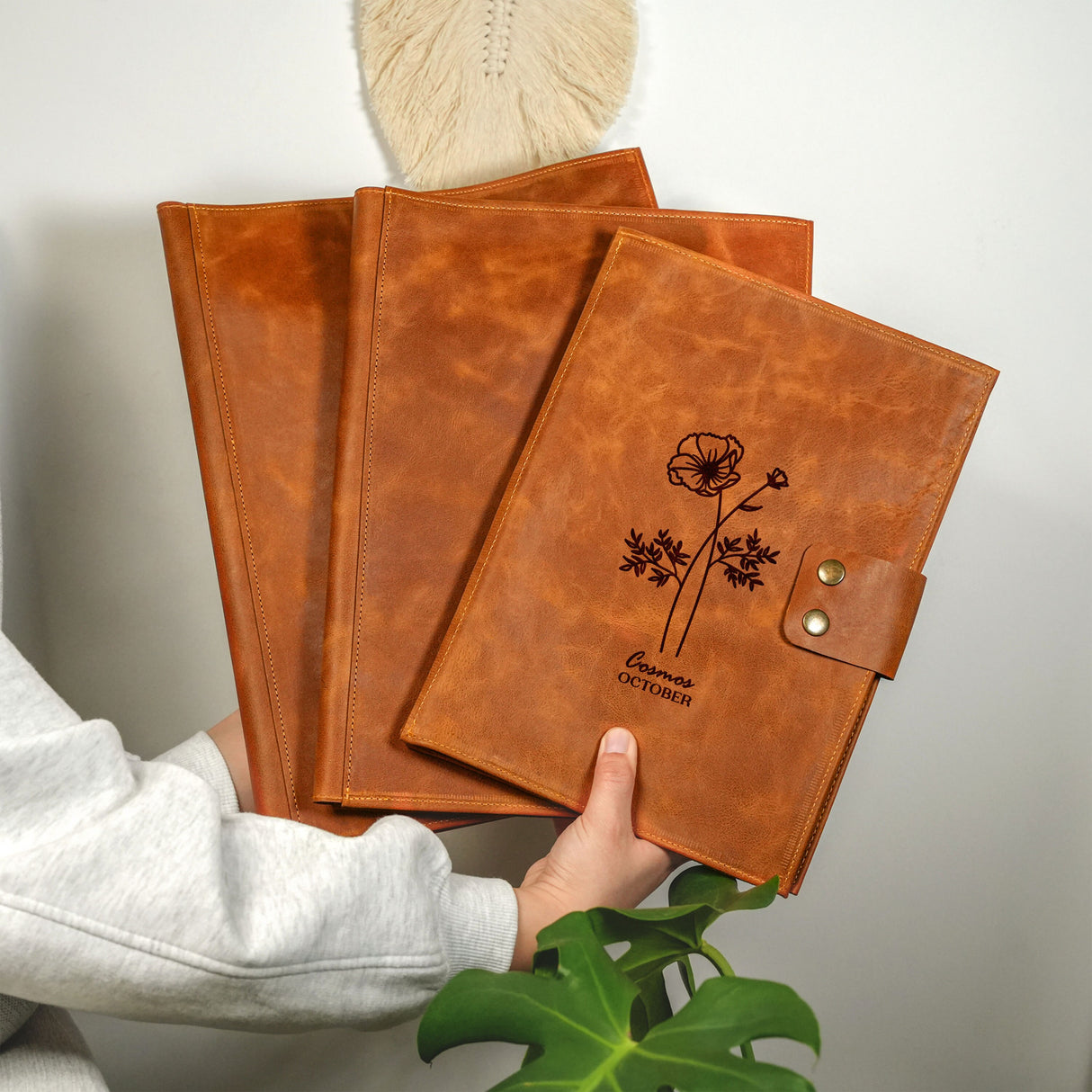 Personalized Leather Macbook Pro Case, Ipad Case for Her, Gift for Her, Personalized Mackbook Air Sleeve, Custom Birth Flower Gift for Her - Arria Home