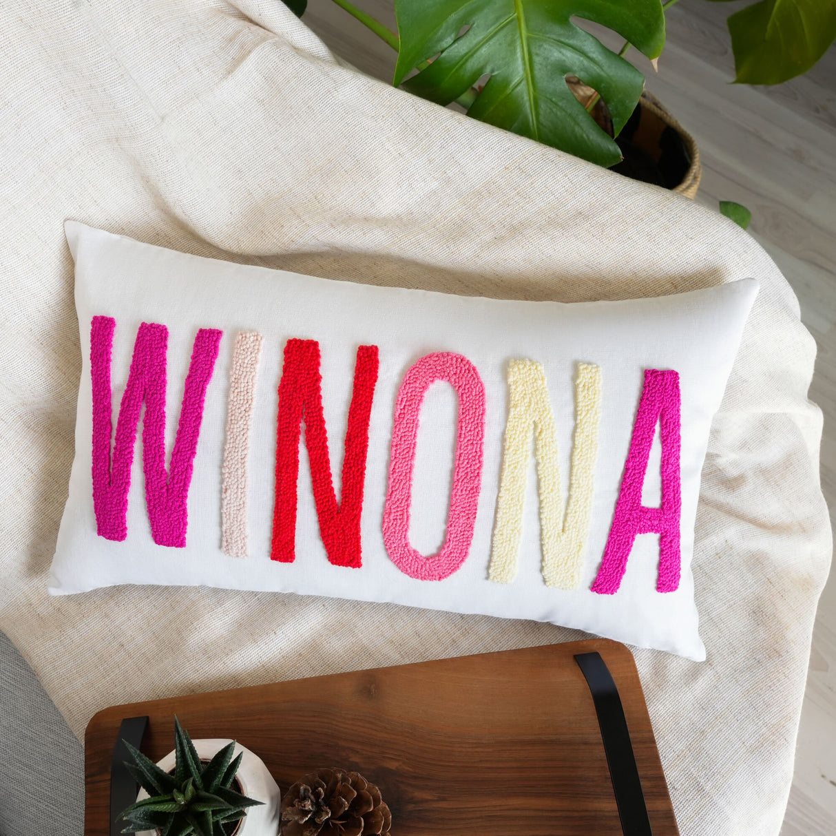 Personalized Baby Name Punch Needle Pillow, Baby Shower Gift, Nursery Decor, Custom New Baby Gift, Baby Girl Personalized Name Gift Idea - Arria Home