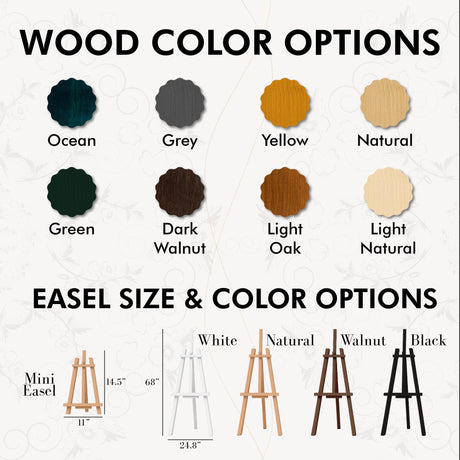 wood color options for easel size and color options