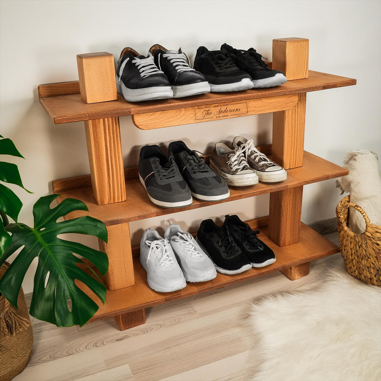 Personalized Couple Name Entrway Shoe Rack, Custom Wedding Gift, Wooden Family Shoe Storage, Housewarming Gift, Rustic Entryway Decor Gifts