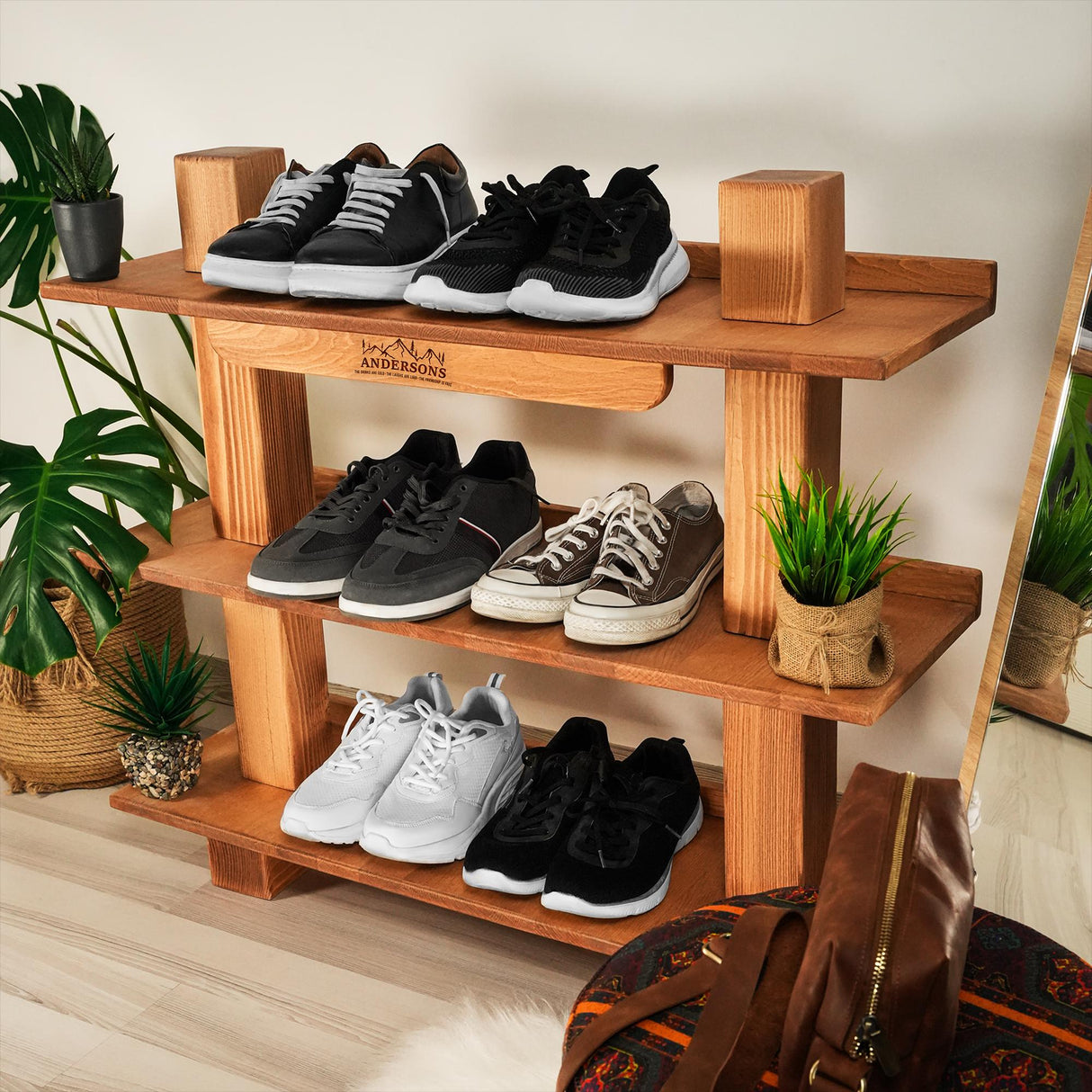 Wooden Shoe Rack, Custom Engraved Family Name Shoe Storage, Rustic Camping Gift, Personalized Shoe Rack, Camper Family Gift, Happy Campers