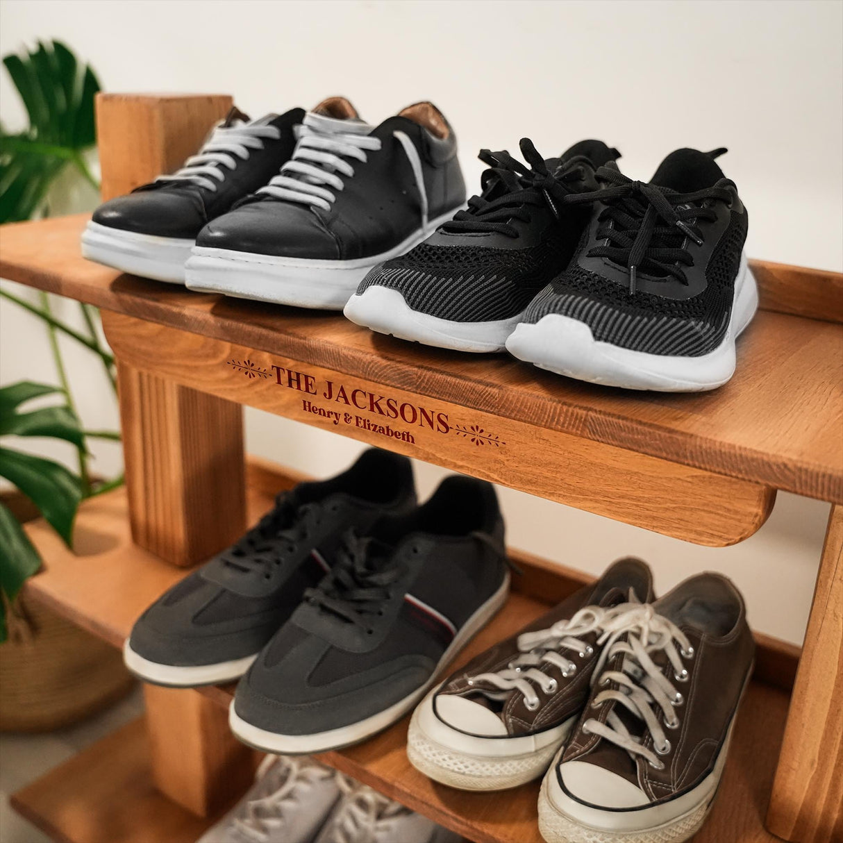 Personalized Couple Name Entrway Shoe Rack, Custom Wedding Gift, Wooden Family Shoe Storage, Housewarming Gift, Rustic Entryway Decor Gifts