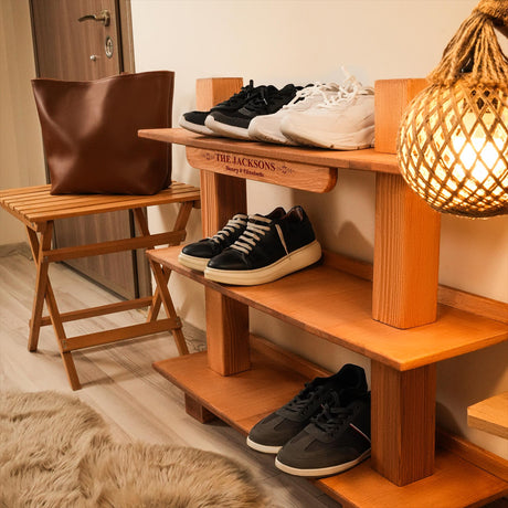 a couple of shoes that are on a shelf