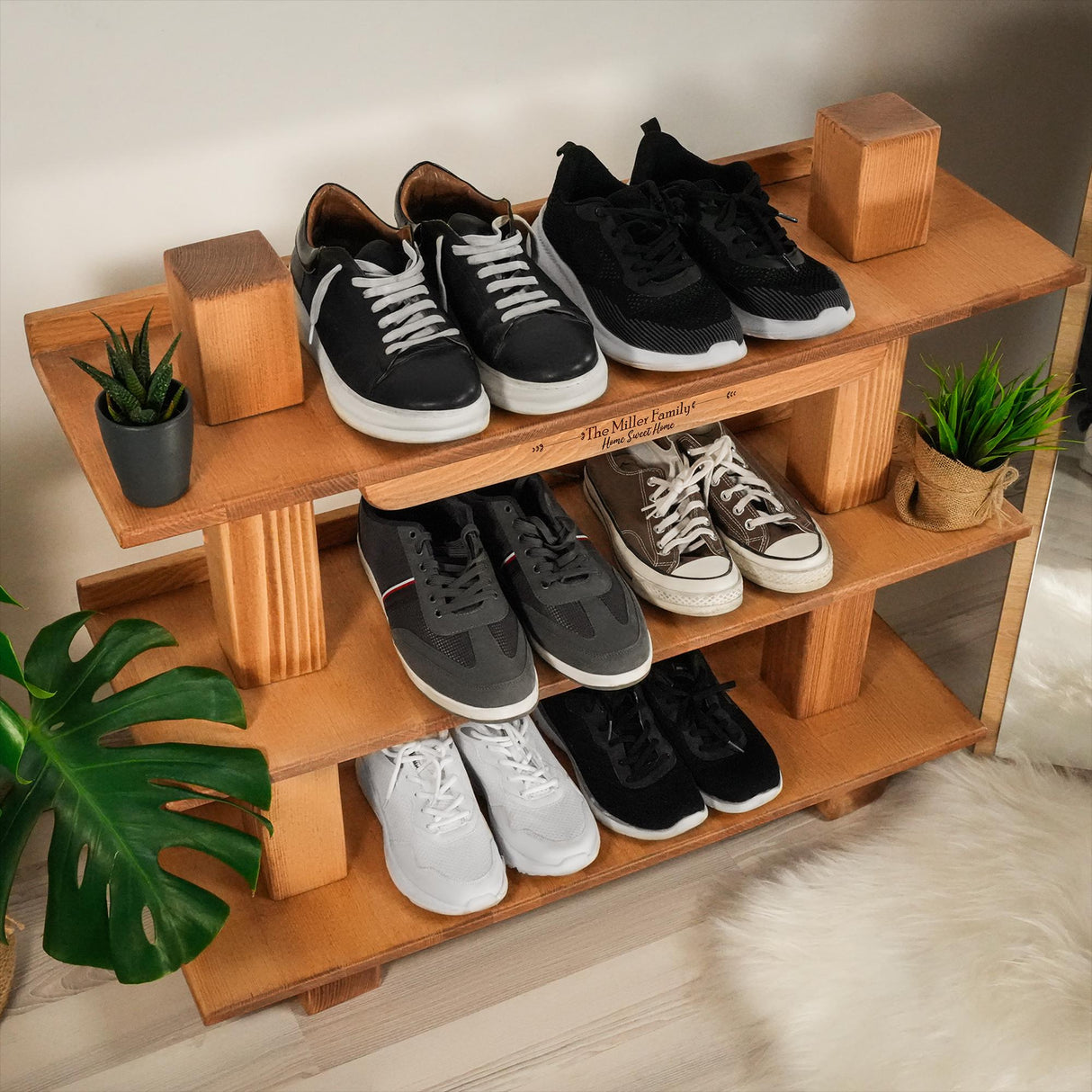 Personalized Wooden Shoe Rack, Custom Entryway Shoe Organizer, Housewarming Gift, New Home State Map Japandi Shoe Rack, Home Decoration Idea