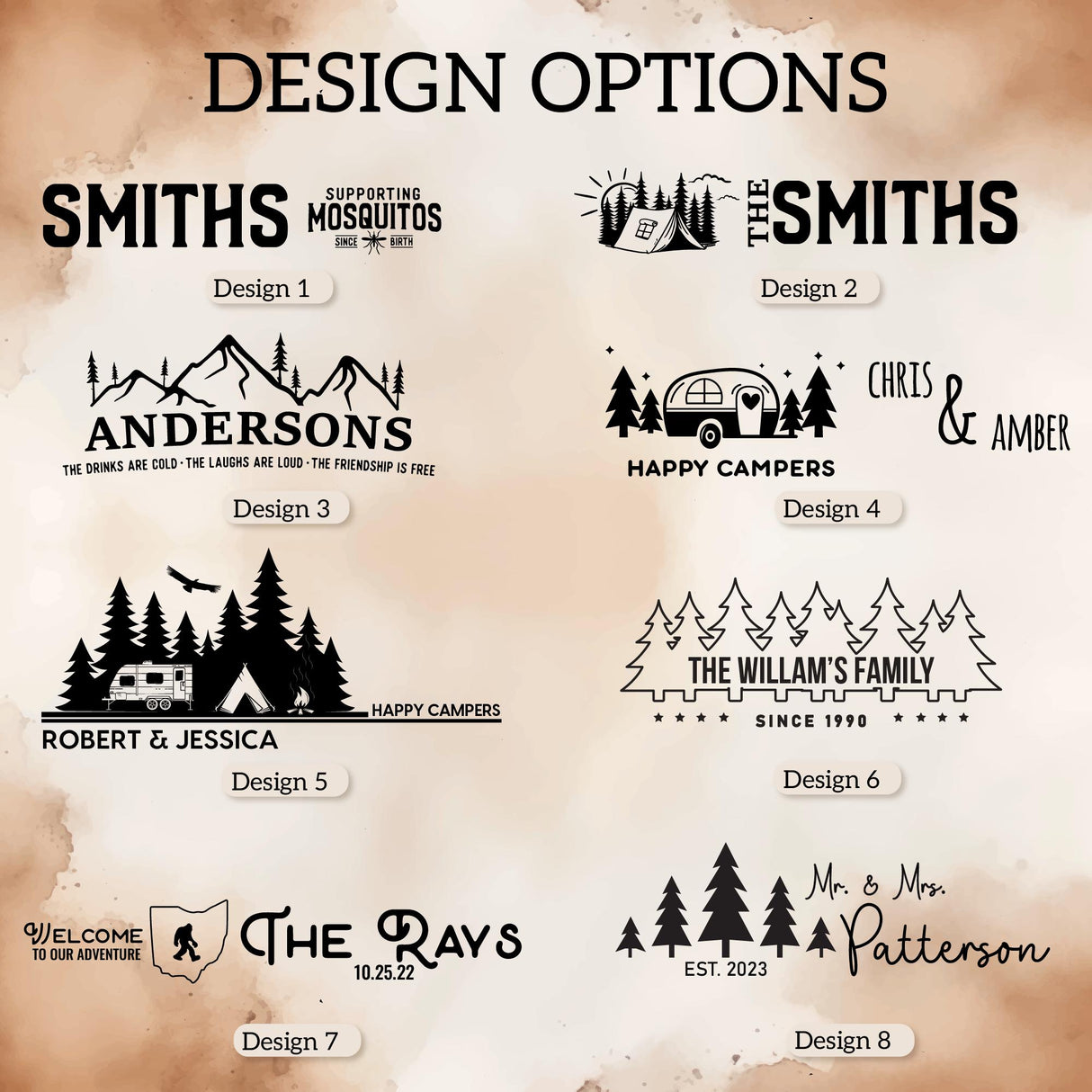 a bunch of logos that are on a brown background