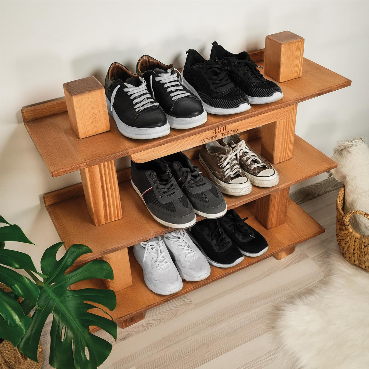 Personalized Wooden Shoe Rack, Custom Entryway Shoe Organizer, Housewarming Gift, New Home State Map Japandi Shoe Rack, Home Decoration Idea