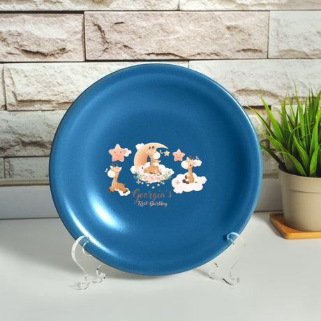 a blue frisbee sitting next to a potted plant