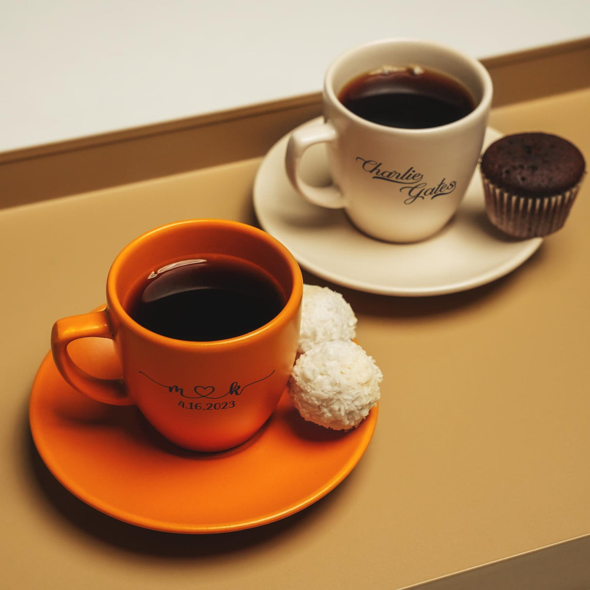 a cup of coffee and a muffin on a plate