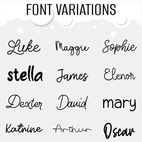 two stuffed animals sitting in baskets with name on them