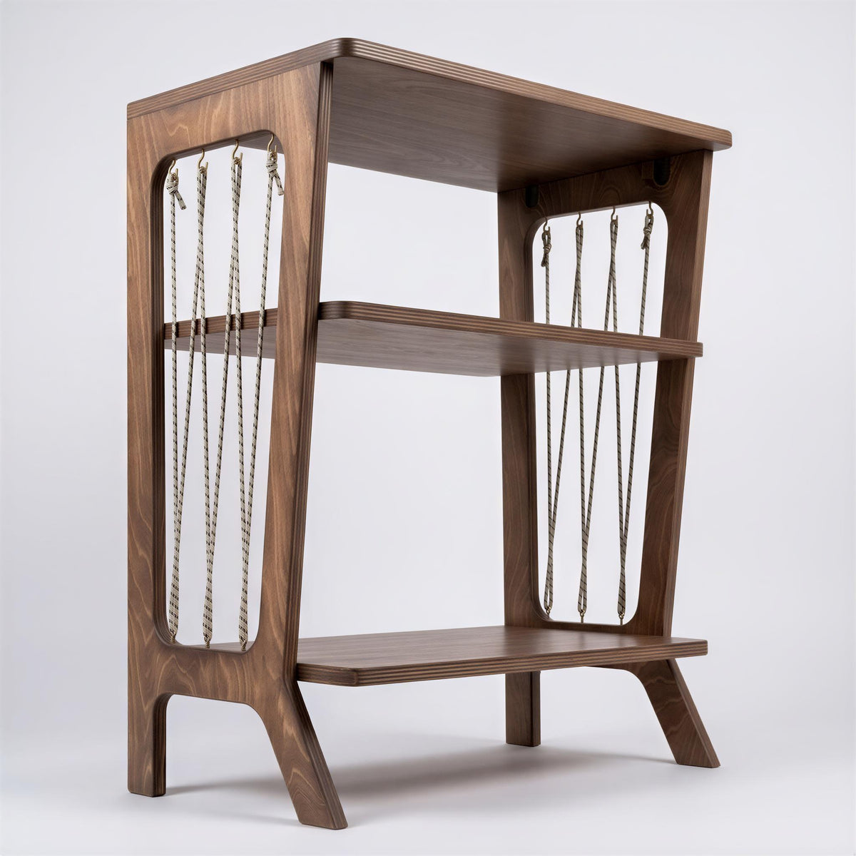 Vinyl Record Storage Shelf with Rope Accents | Wooden Turntable Console