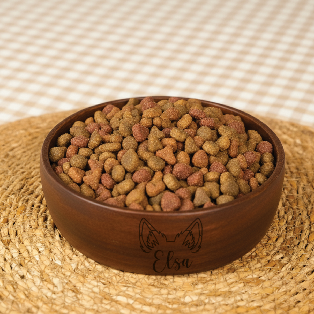 Custom Dog Ears Wooden Pet Bowl: Personalized Feeding Dish, Cute Puppy Gift