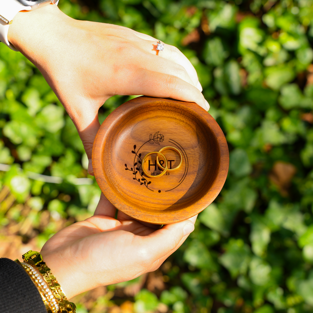 Custom Ring Dish for Wedding Ceremony: Engraved Wooden Plate for Ring Bearer