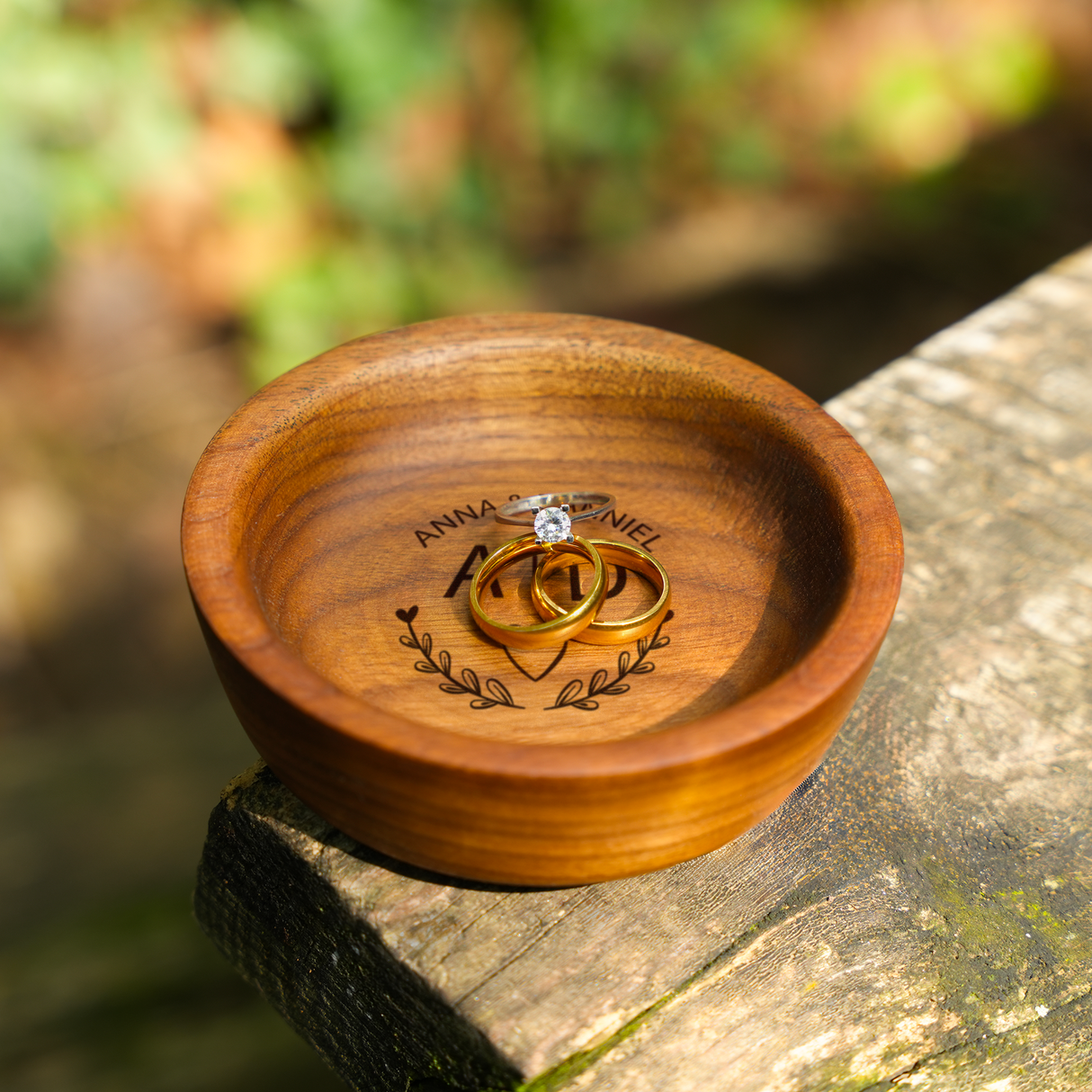 Custom Ring Dish for Wedding Ceremony: Engraved Wooden Plate for Ring Bearer