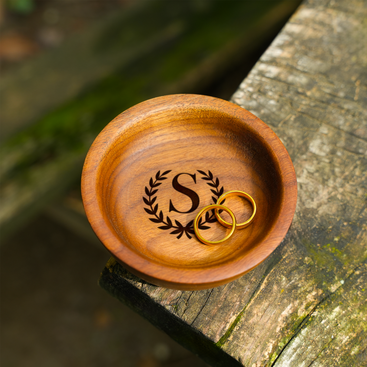 Custom Ring Dish for Wedding Ceremony: Engraved Wooden Plate for Ring Bearer