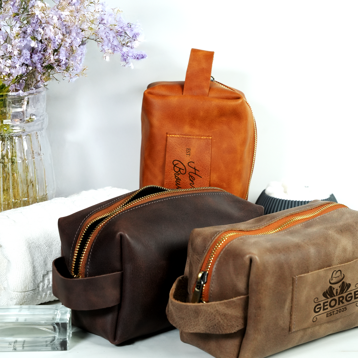 Personalized Leather Toiletry Bag for Mens, Custom Travel Dopp Kit, Groomsmen Gifts Bag, Leather Travel Toiletry Bag, Husband Anniversary