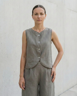 Sleeveless Linen Vest Top with Buttons: Cropped Womens Clothing
