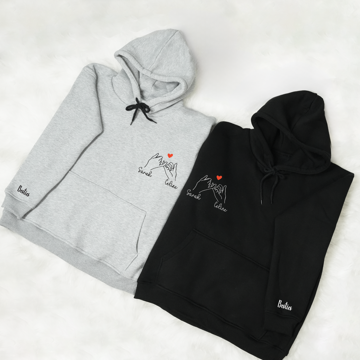 Custom Embroidered Besties Hoodie with Names: Pinky Promise Design, Matching Best Friend Outfits
