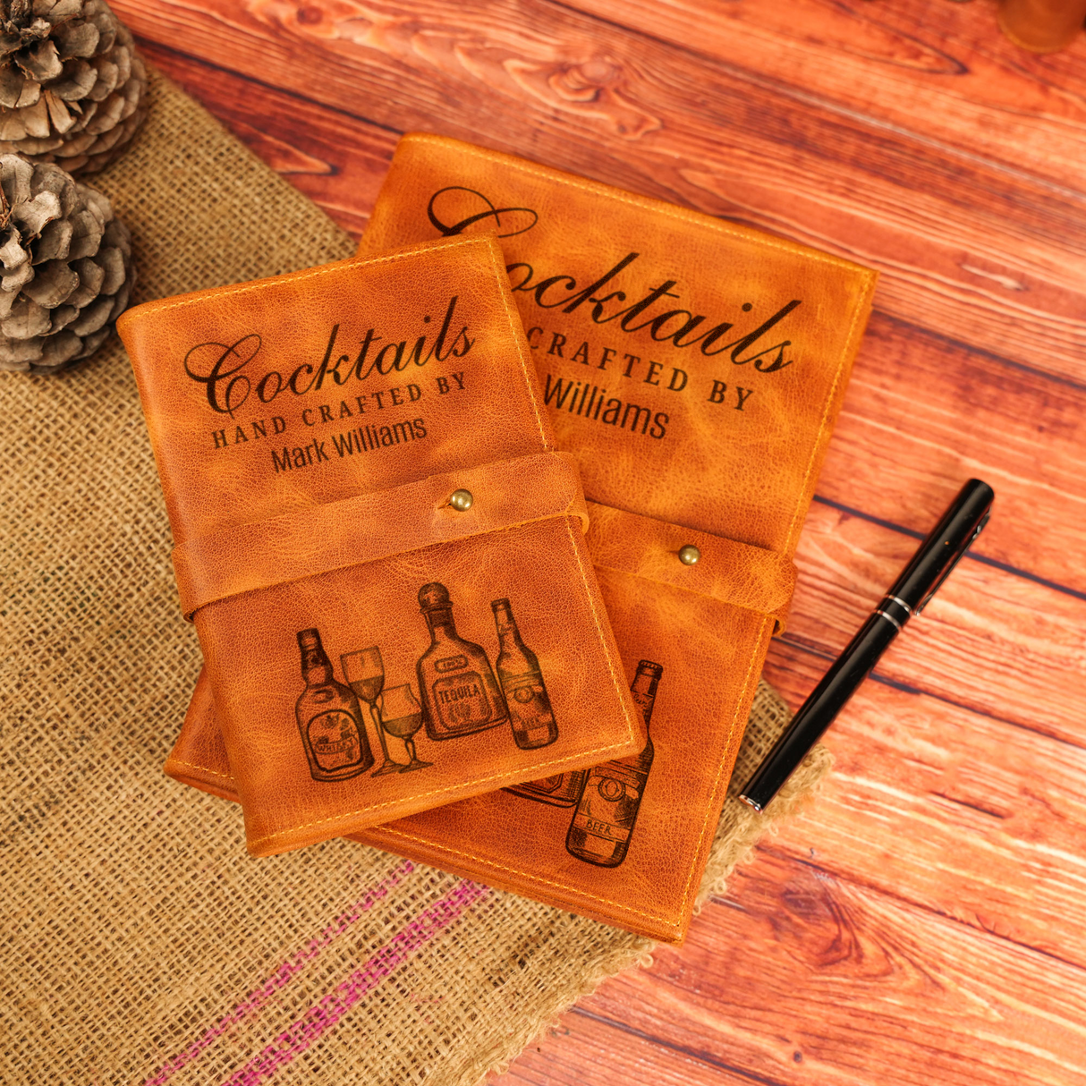 Personalized Leather Cocktail Recipe Journal: Mixology Notebook with Engraved Name
