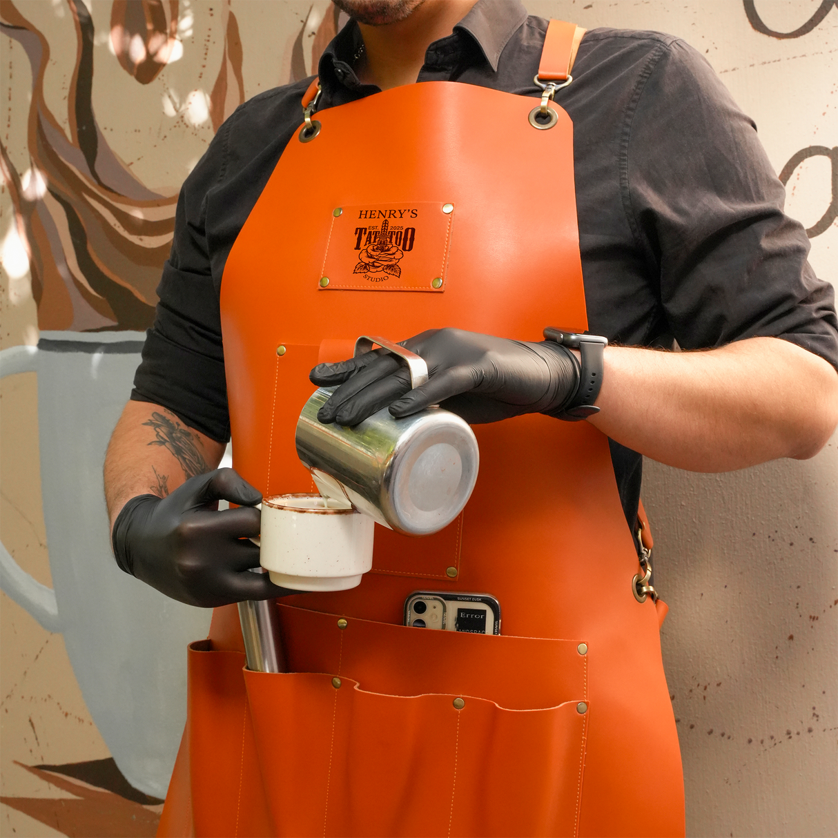 Leather Tattoo Studio Apron with Pockets, Custom Gift for Him, Personalized Workshop Apron, Engraved Leather Apron Gift, Tattoo Artist Gifts