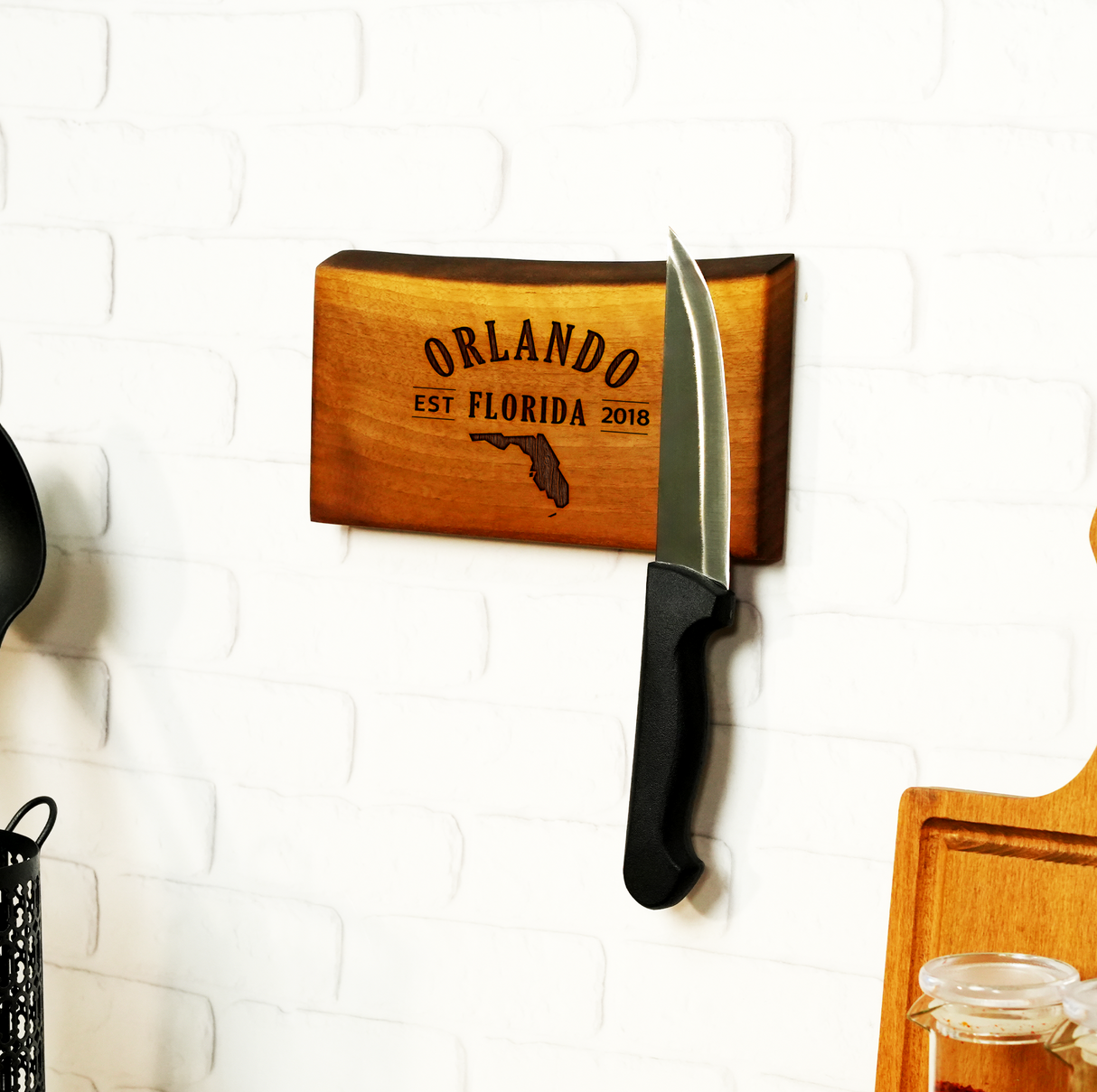 Personalized Magnetic Knife Holder: Rustic Kitchen Organizer Wooden Strip, Wall Display Stand