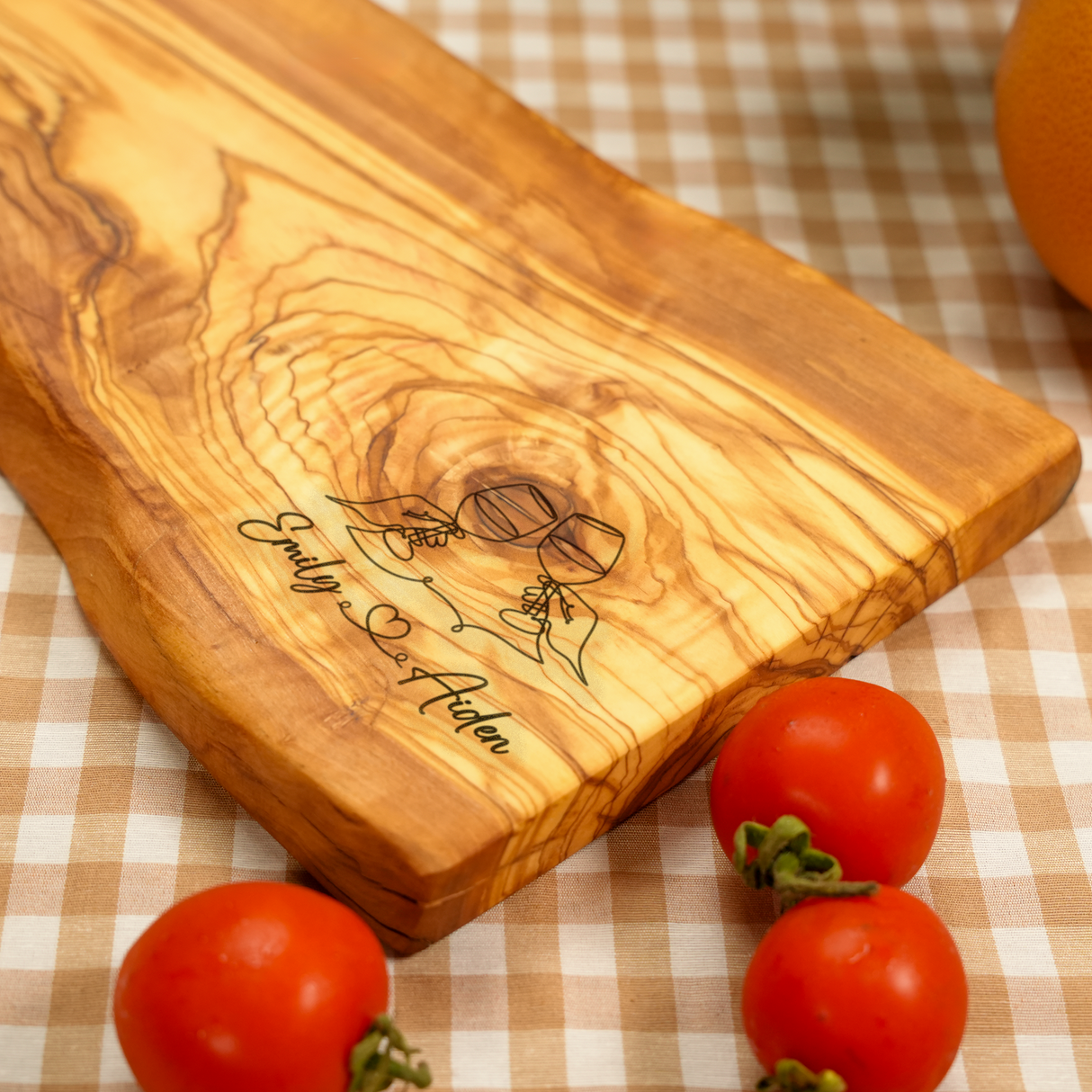 Personalized Olive Wood Cutting Board: Live Edge Charcuterie Serving Tray for Anniversary