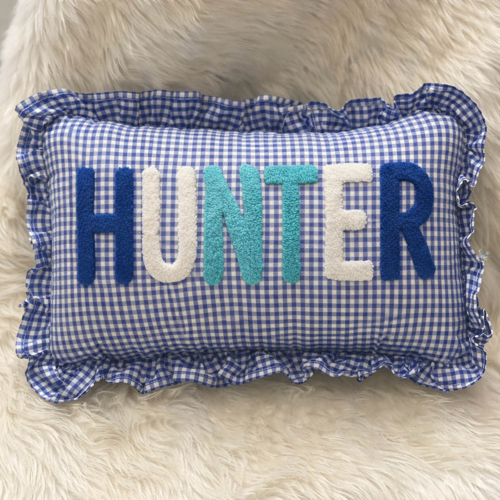 Handmade Monogram Punch Needle Pillow: Personalized Baby Gift Name