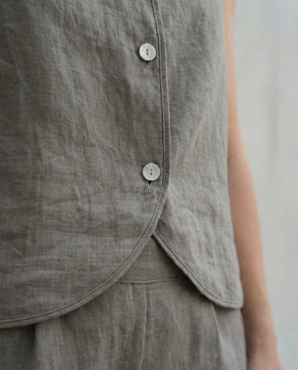 Sleeveless Linen Vest Top with Buttons: Cropped Womens Clothing