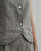 Sleeveless Linen Vest Top with Buttons: Cropped Womens Clothing