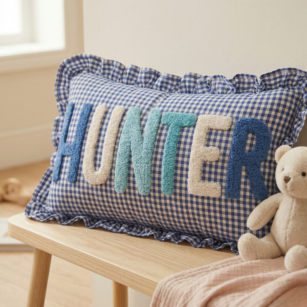 Handmade Monogram Punch Needle Pillow: Personalized Baby Gift Name