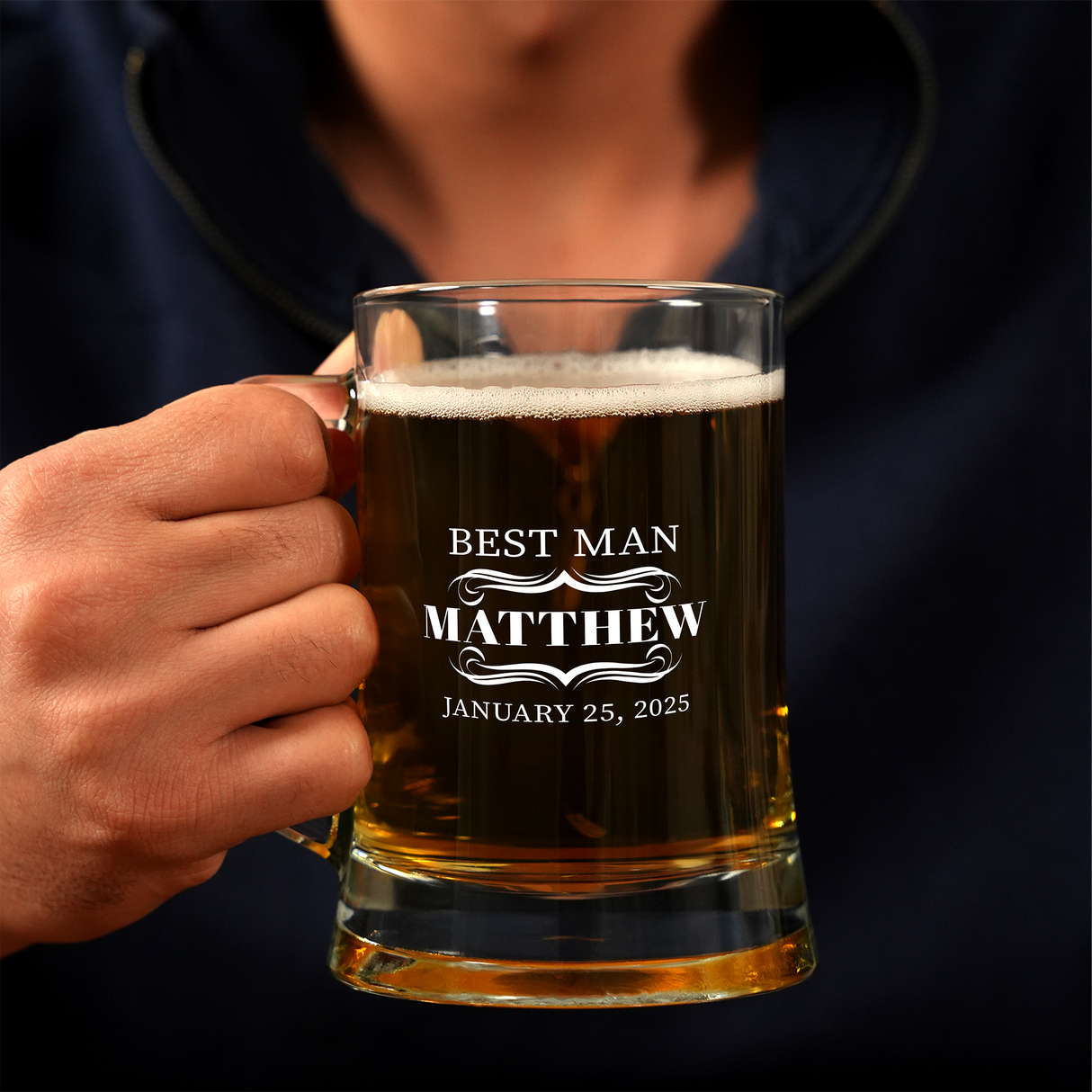 Personalized Grooomsman Beer Glass, Custom Beer Glass with Handle, Best Man Proposal, Groomsmen Gift, Husband Dad Gift, Beer Mug for Men