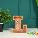 Birth Flower Letter Piggy Bank with Name: Personalized Wooden Gift for Baby Girls
