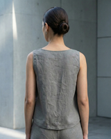 Sleeveless Linen Vest Top with Buttons: Cropped Womens Clothing