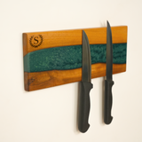 Personalized Walnut Epoxy Knife Holder: Magnetic Wooden Stand with Laser Engraving, Kitchen Organizer
