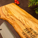 Olive Wood Personalized Cheese Serving Board: Live Edge for Housewarming Gift