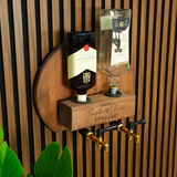 Personalized Liquor Dispenser with Tap: Wooden Whiskey Stand for Rustic Bar Decor
