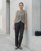 Sleeveless Linen Vest Top with Buttons: Cropped Womens Clothing
