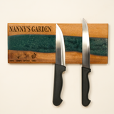 Walnut Epoxy Knife Display Magnetic Board: Grandma’s Garden Personalized Engraving, Kitchen Wall Decor