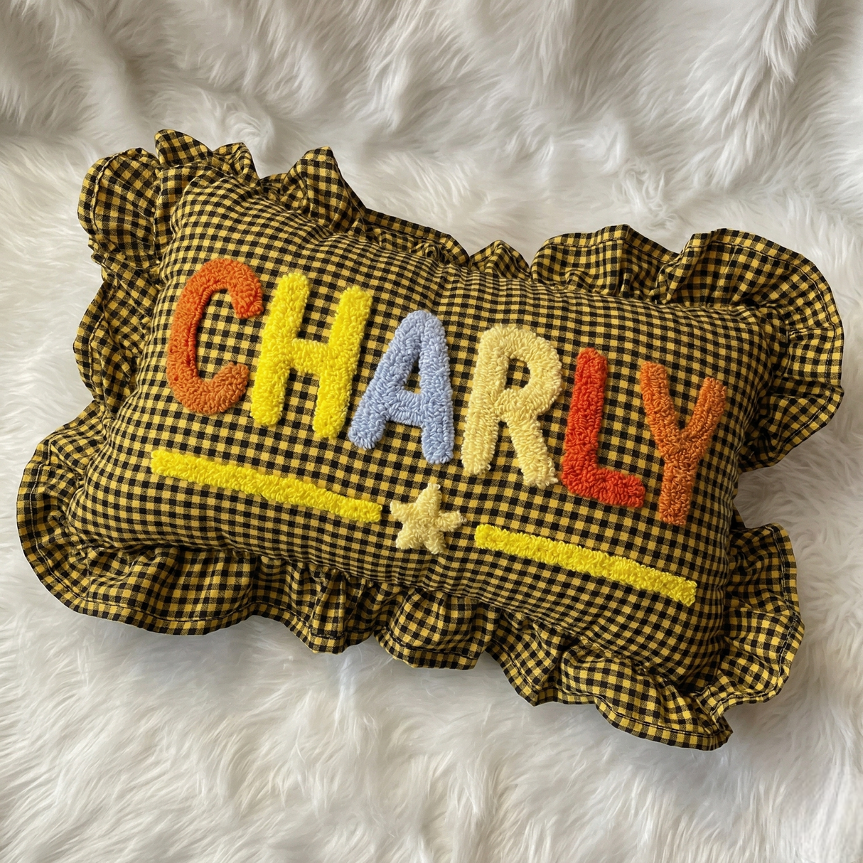 Handmade Monogram Punch Needle Pillow: Personalized Baby Gift Name