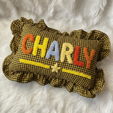 Handmade Monogram Punch Needle Pillow: Personalized Baby Gift Name