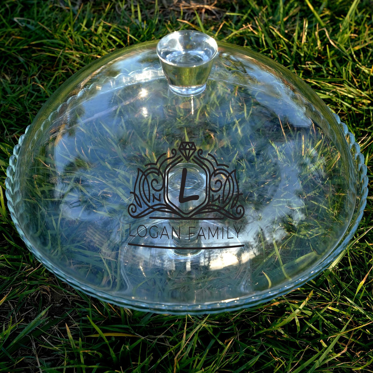 Personalized Wedding Cake Stand: Glass Dessert Display with Dome, Couple Name Keepsake Gift